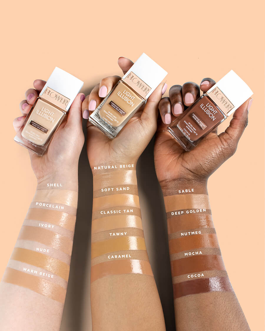 Caramel (M5)|**, Classic Tan (M3)|**, Cocoa|**, Deep Golden|**, Ivory (L2)|**, Mocha (D3)|**, Natural Beige (M1)|**, Nude (L3)|**, Nutmeg (D2)|**, Porcelain (L1)|**, Sable (D1)|**, Shell (L0)|**, Soft Sand (M2)|**, Tawny (M4)|**,  Warm Beige (L4)|** Warm Beige (L4)|**  